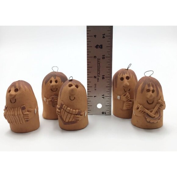 Terracotta Thumb Shaped Music Band Folk Art Ornaments Set of 5 Mariachi Handmade - Picture 13 of 14